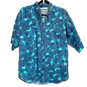 Vintage Abstract Print Button Down Shirt